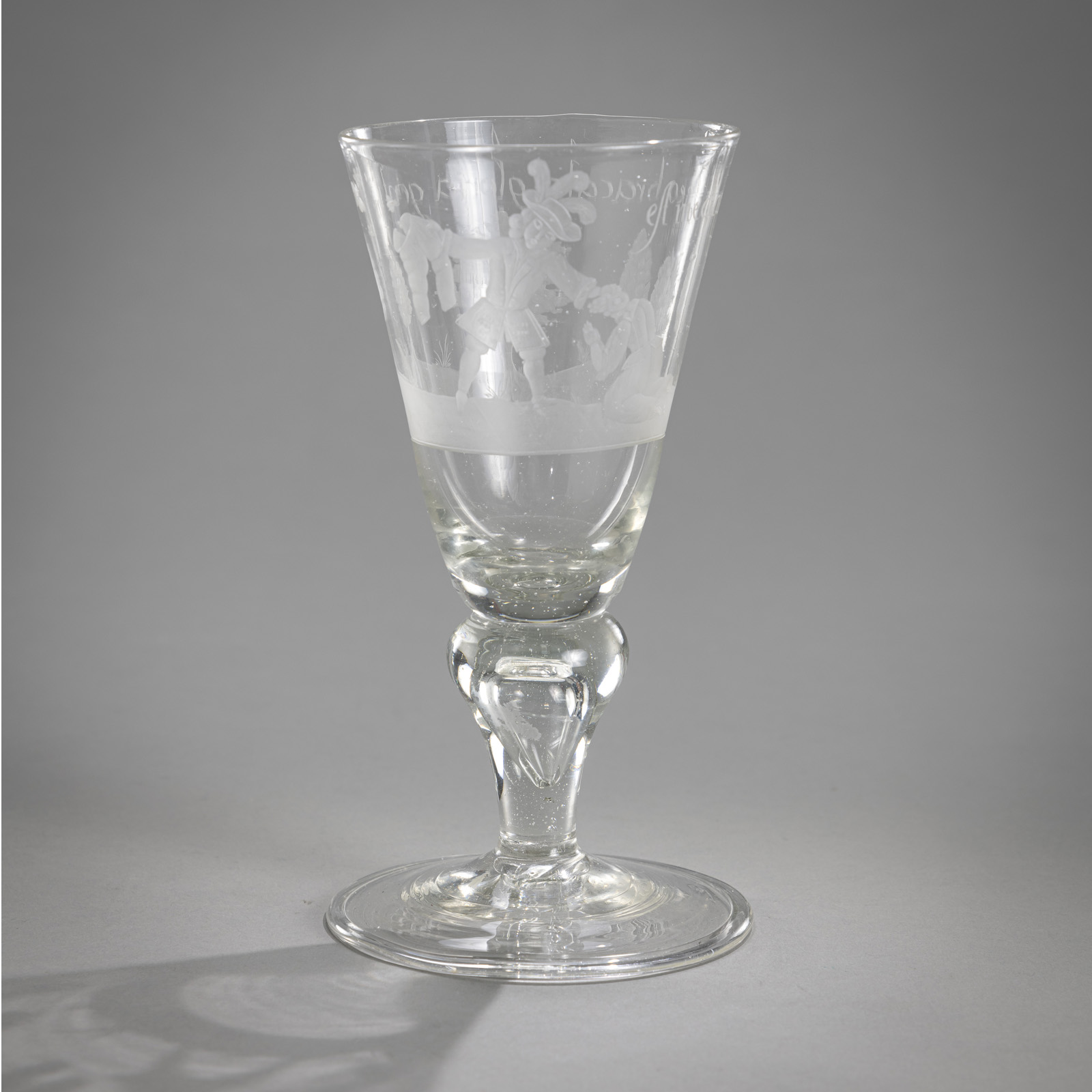 <b>A BAROQUE CUT GLASS CUP WITH PEOPLE AND INSCRIPTION</b>