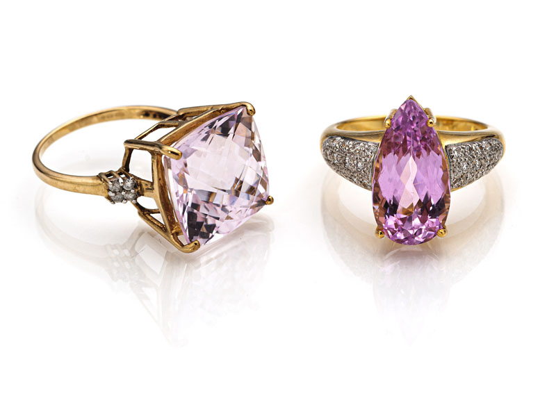 <b>TWO KUNZITE AND DIAMOND RINGS</b>