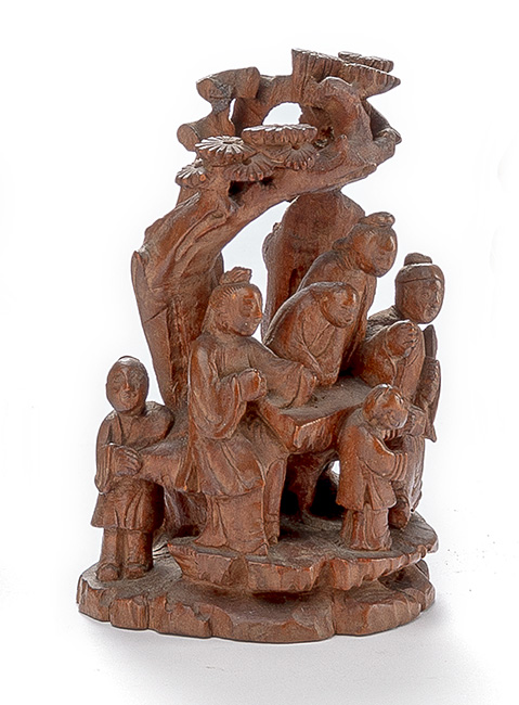 <b>A FINE BOXWOOD CARVING OF A FIGURAL GROUP WITH PINE</b>