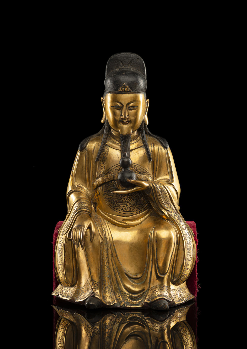 <b>Seltene und große feuervergoldete Bronze des Königs der Medizin 'Yaowang'</b>