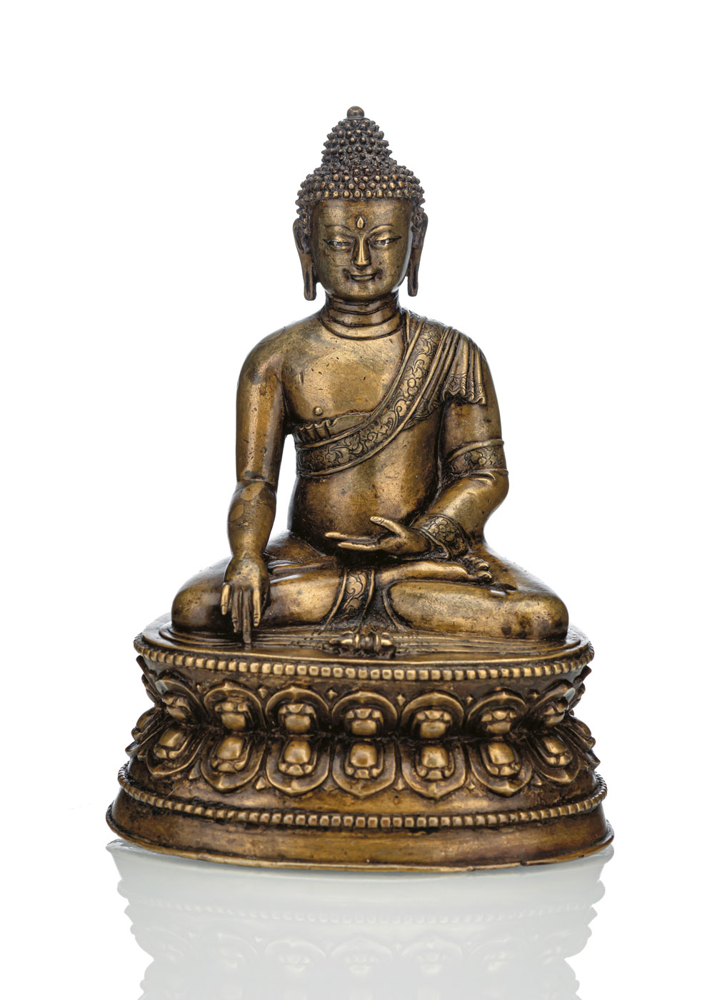 <b>Feine, mit Silber eingelegte Bronze des Buddha Shakyamuni</b>