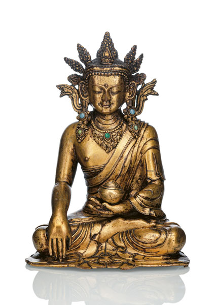 <b>Seltene feuervergoldete Bronze des gekrönten Buddha</b>