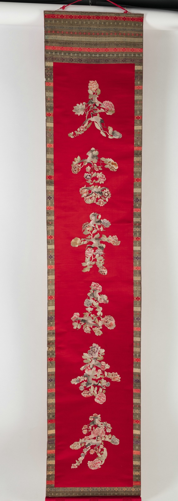 <b>AN EMBROIDERED CALLIGRAPHY WITH CRANES AND FLOWERS OF THE FOUR SEASONS</b>
