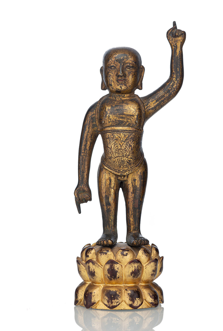 <b>A GILT-BRONZE FIGURE OF STANDING INFANT BUDDHA</b>