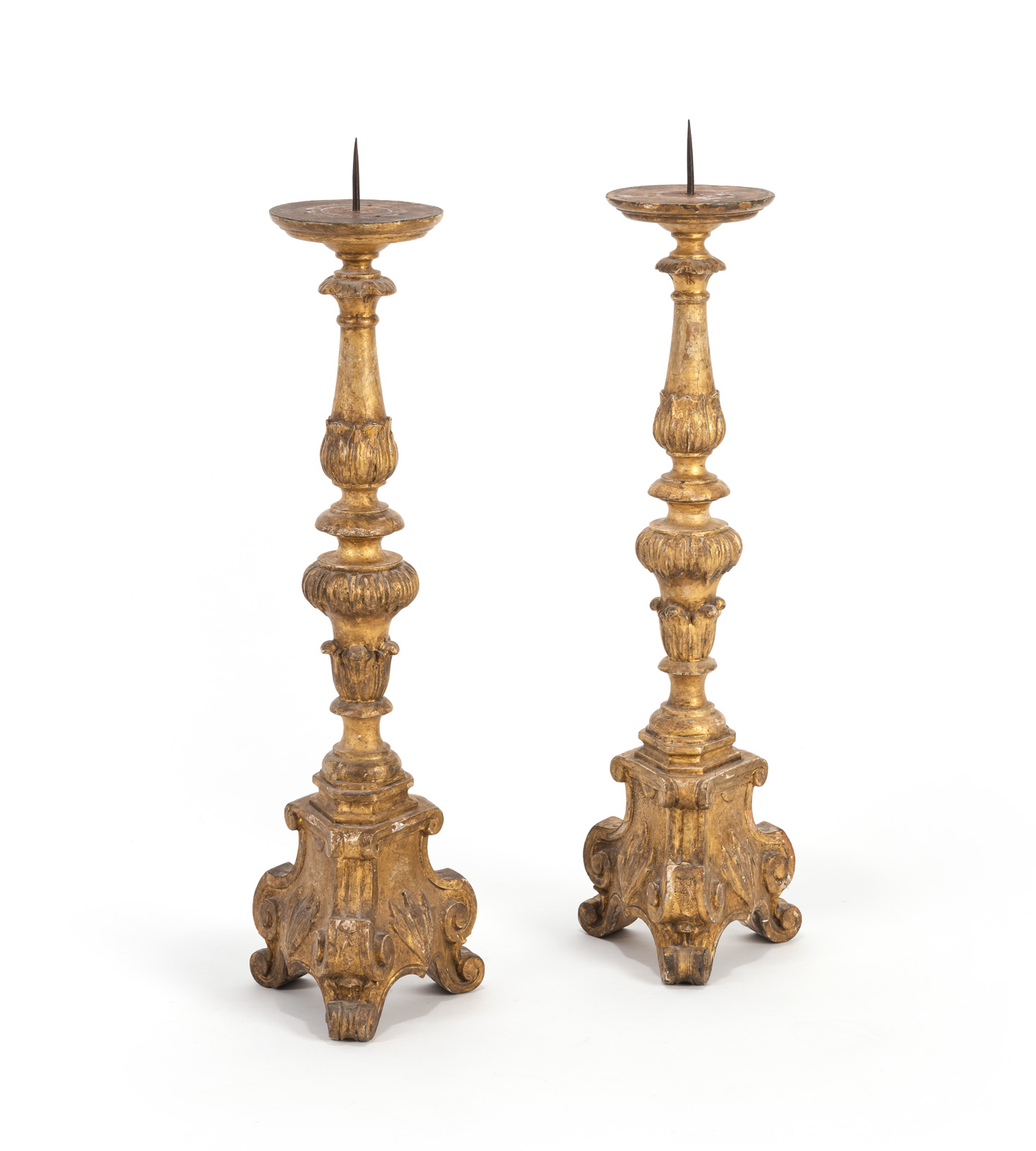 <b>A PAIR OF BAROQUE ALTAR CANDLESTICKS</b>