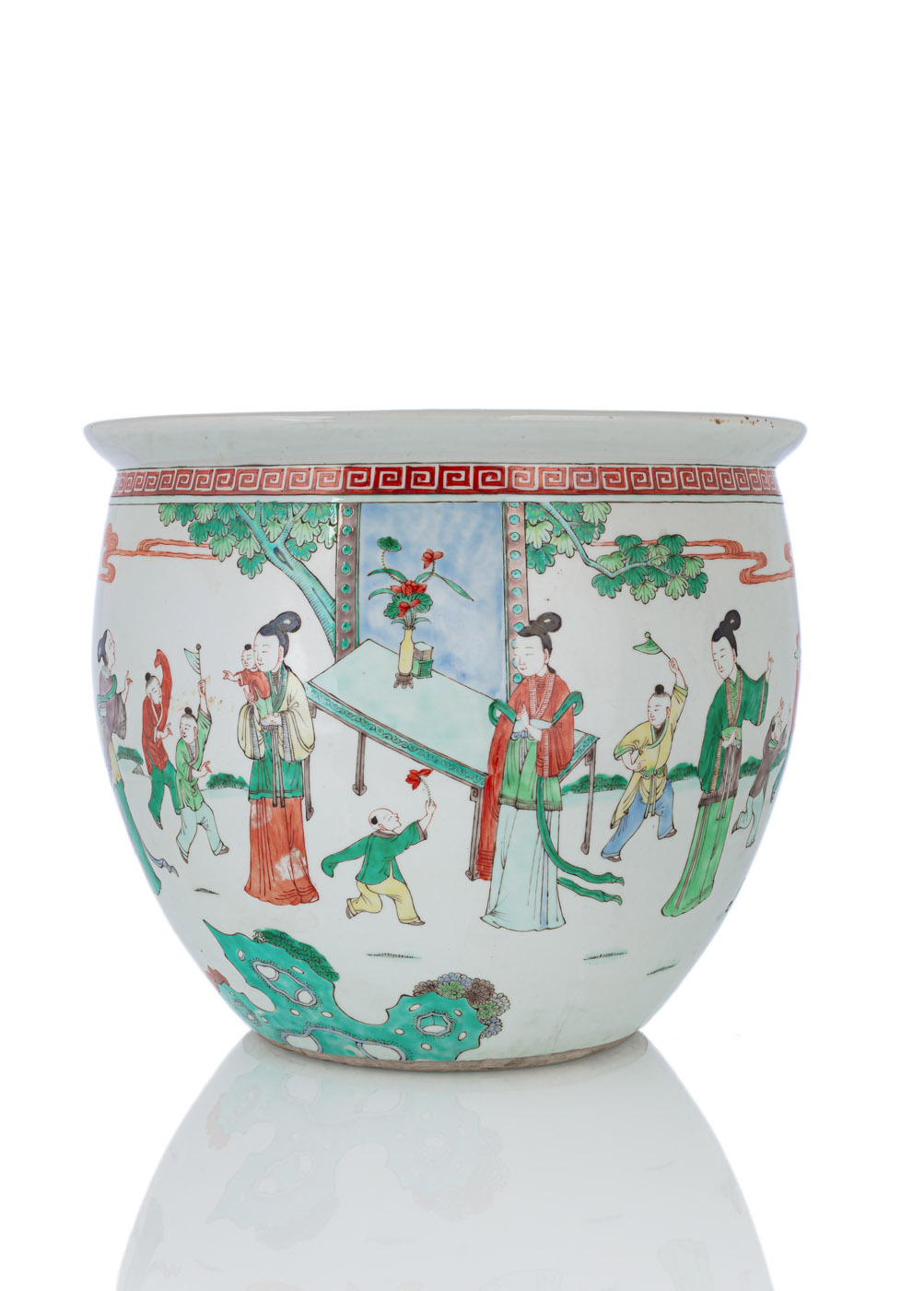 <b>A 'FAMILLE VERTE' PORCELAIN JAR FOR SCROLLS ('JUAN GANG') DEPICTING LADIES AND BOYS IN A GARDEN</b>