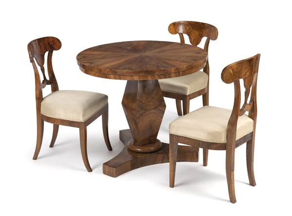 <b>A BIEDERMAIER CENTRE TABLE AND THEE CHAIRS</b>