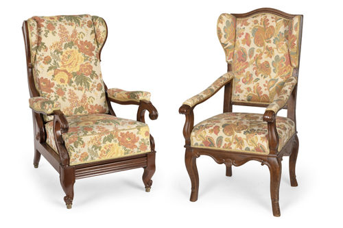 <b>A NAPOLEON III FAUTEUI AND A BAROQUE STYLE FAUTEUIL</b>