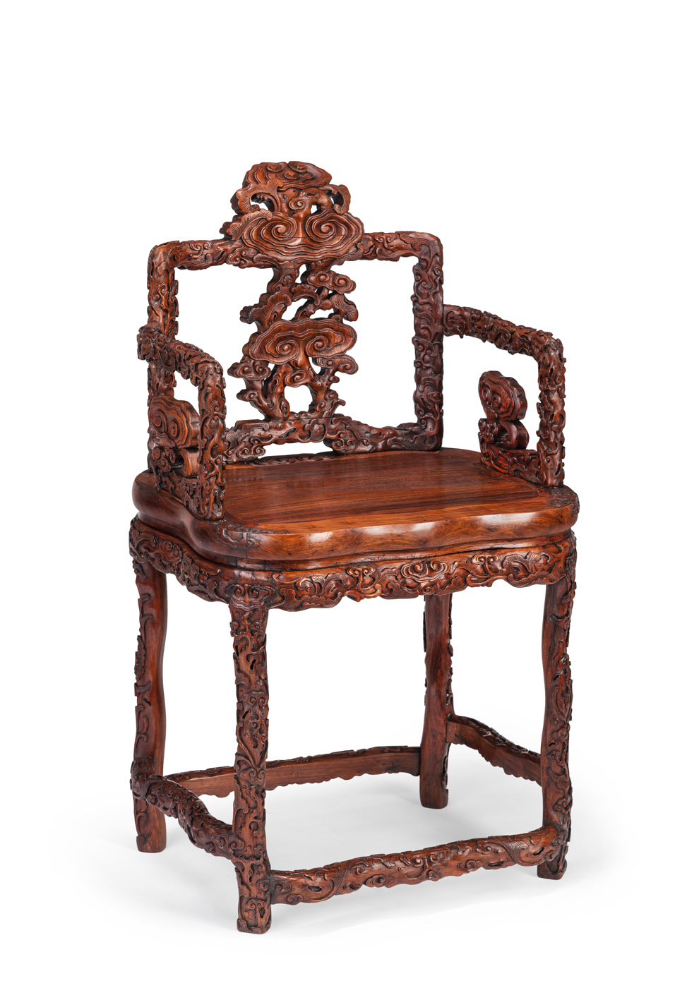 <b>A RARE AND  FINELY CARVED 'LINGZHI' MUSHROOMS ARMCHAIR</b>