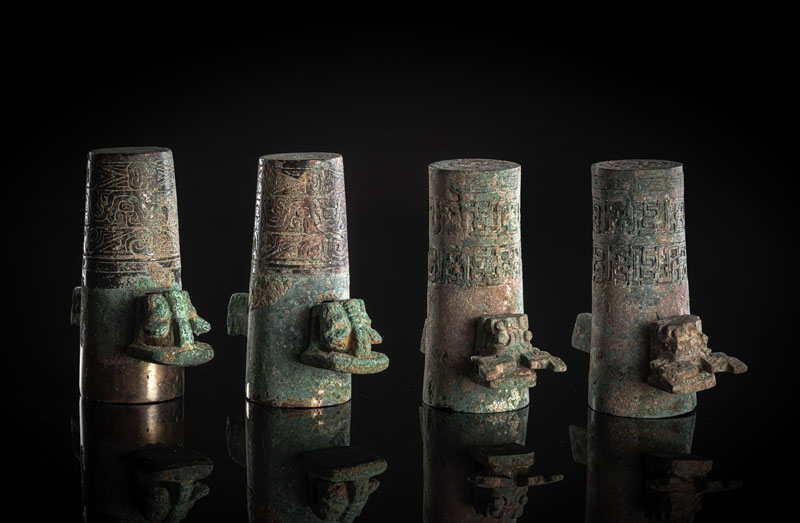 <b>TWO PAIRS OF BRONZE CHARIOT FITTINGS</b>