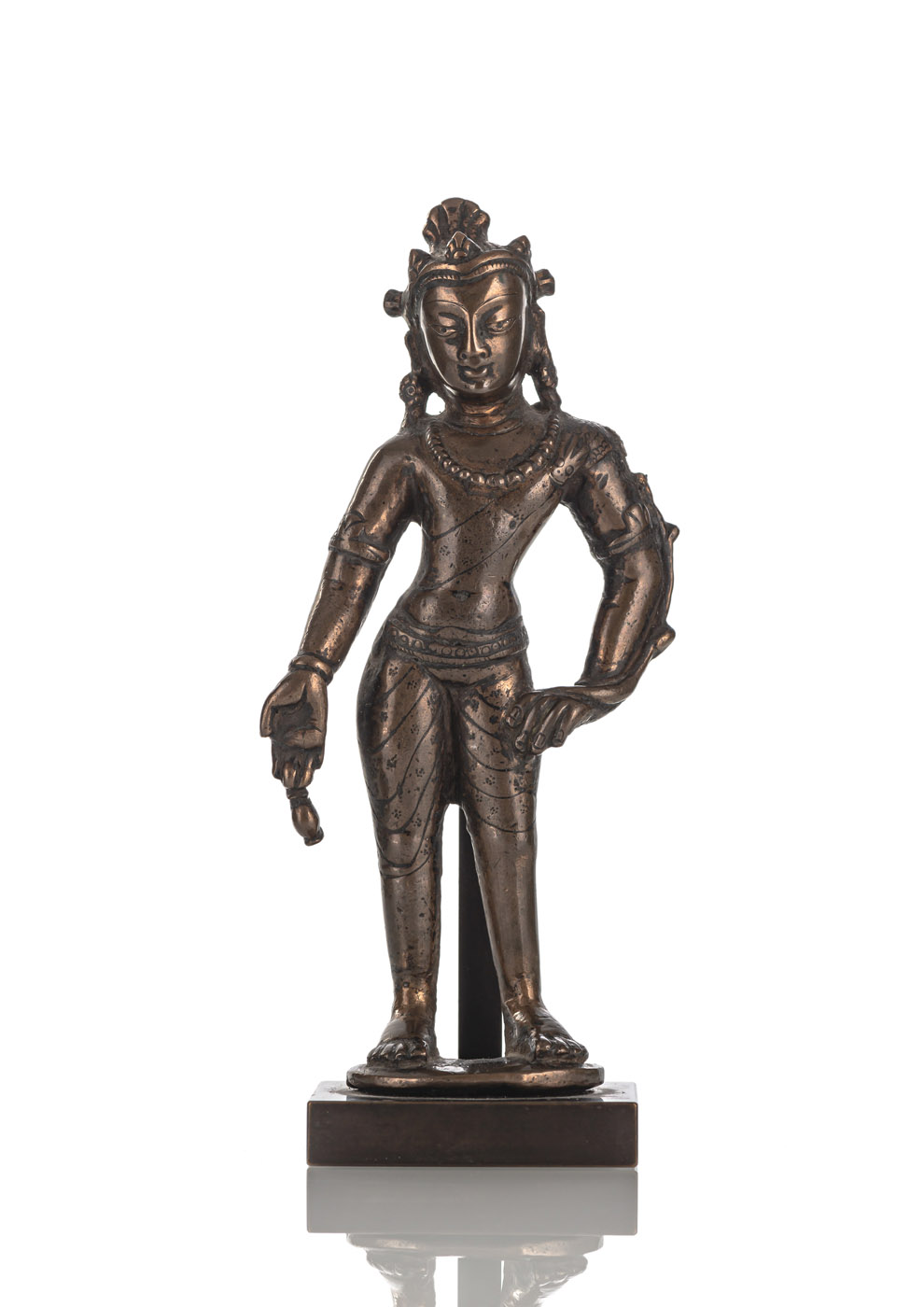 <b>A BRONZE FIGURE OF MAITREYA WITH TRACES OF SILVER INLAYS</b>