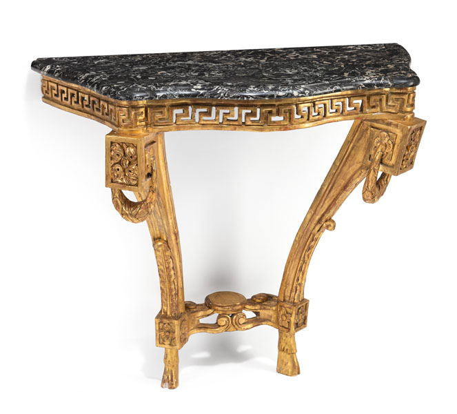 <b>A NEOCLASSICAL CARVED AND GILT WOOD AND MARBLE CONSOLE</b>