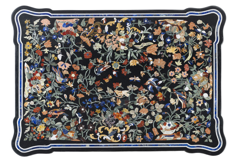 <b>A SPLENDID PIETRA DURA ORNITOLOGICAL AND FLORAL TOOLED TABLE TOP</b>