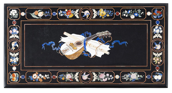 <b>A FINE PIETRA DURA TABLE TOP WITH MUSICAL EMBLEMS</b>