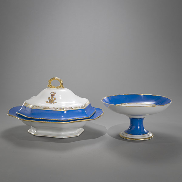 <b>A TURREEN AND COVER AND A FOOTED DISH WITH PRINCELY MONOGRAM AW</b>