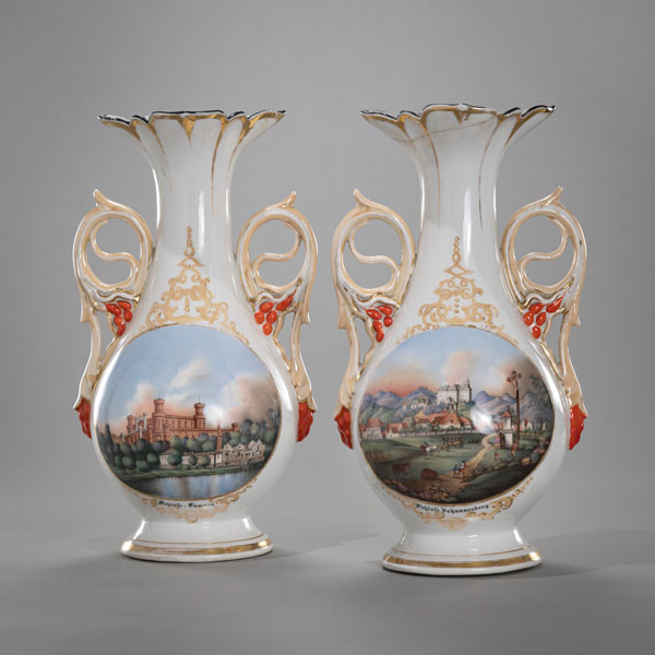 <b>A PAIR OF GERMAN VASES WITH VIES OF CASTLES</b>