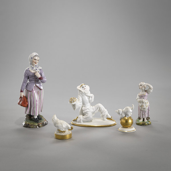 <b>FIVE PORCELAIN FIGURES AND ANIMALS</b>