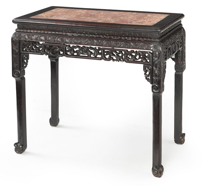 <b>A STONE-INLAID FLORAL OPENWORK APRON TABLE</b>