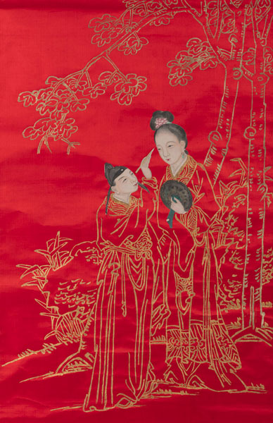 <b>A HANGING SCROLL DEPICTING A WEEDING COUPLE AT MAKING-UP UNDER A WUTONG TREE</b>