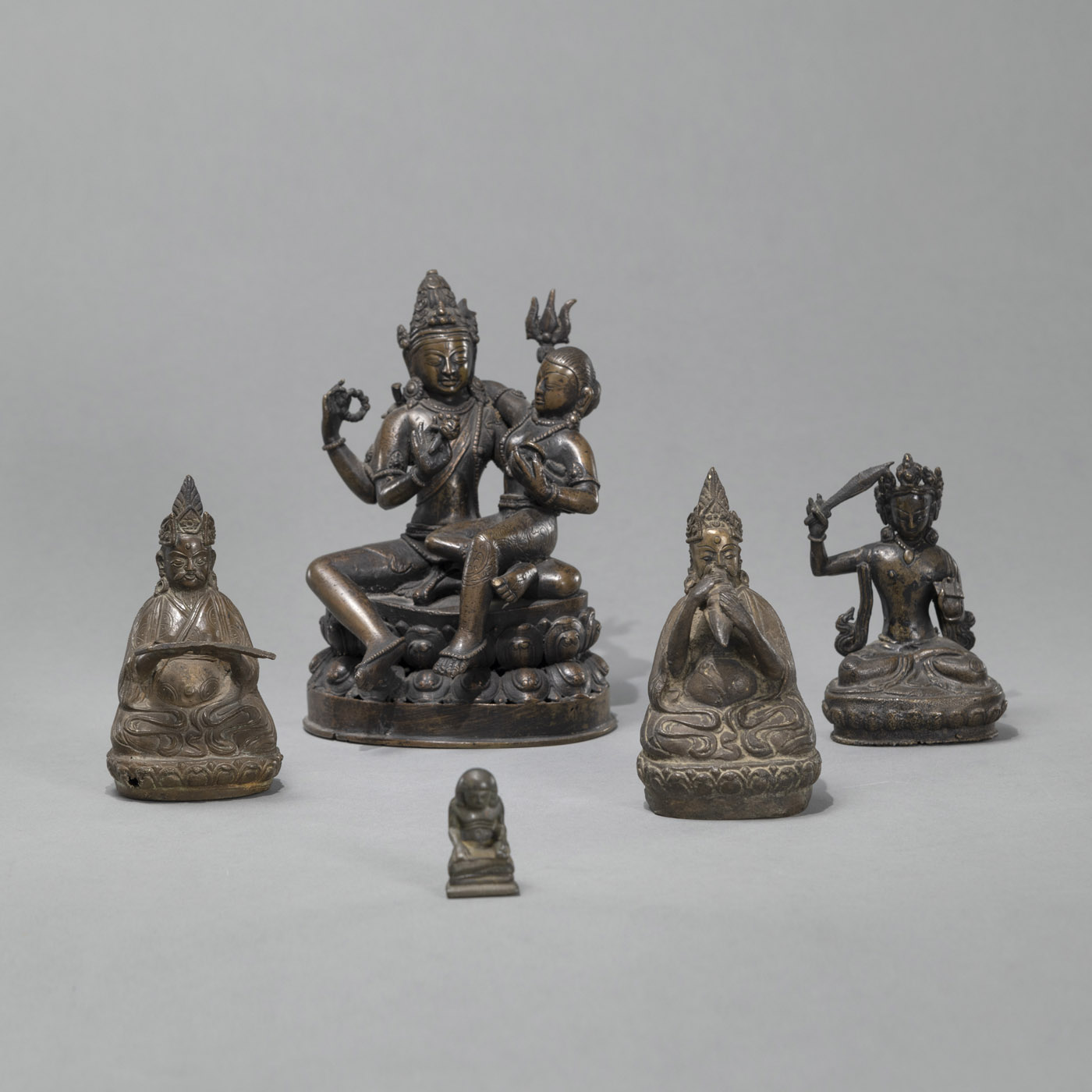 <b>FIVE BRONZE FIGURES INCLUDING MANJUSHIRI</b>