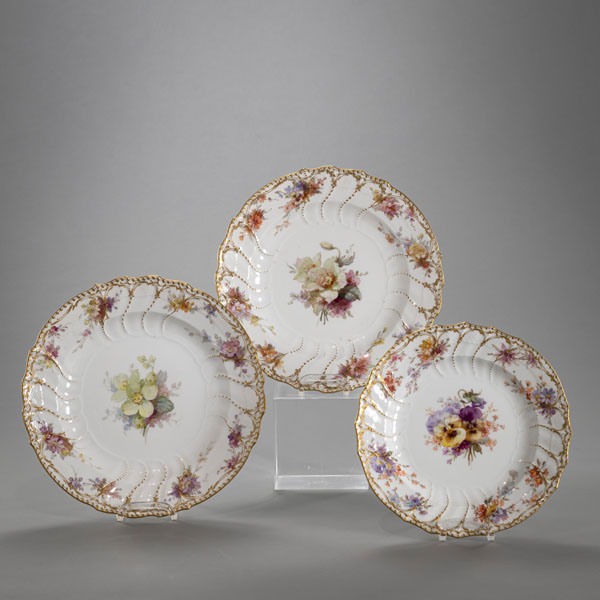 <b>THREE KPM BERLIN FLORAL TOOLED PLATES</b>