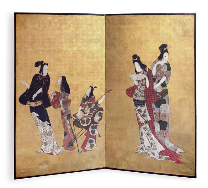 <b>A TWOP PANEL FOLDING SCREEN WITH FIGURAL SCENES</b>