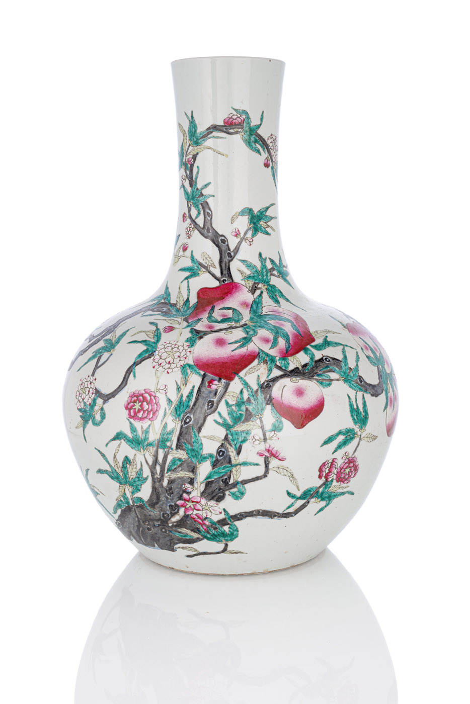 <b>A LARGE 'FAMILLE ROSE' 'NINE PEACHES' PORCELAIN VASE 'TIANQIUPING'</b>