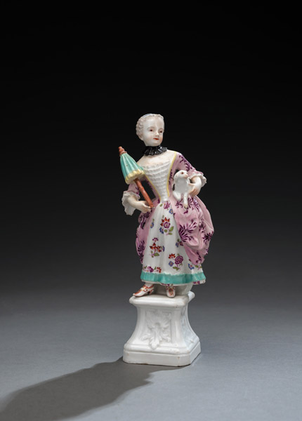 <b>A MEISSEN LADY WITH UMBRELLA AND DOG FROM THE 
