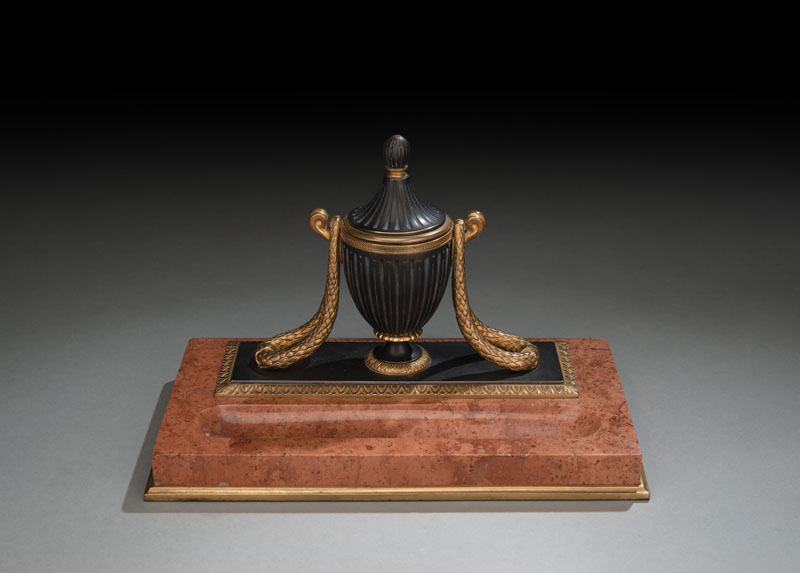 <b>A NEOCLASSICAL ORMOLU BLACK BRONZE AND MARBLE INK STAND</b>