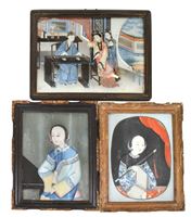 <b>THREE REVERSE GLASS PAINTINGS OF LADIES</b>