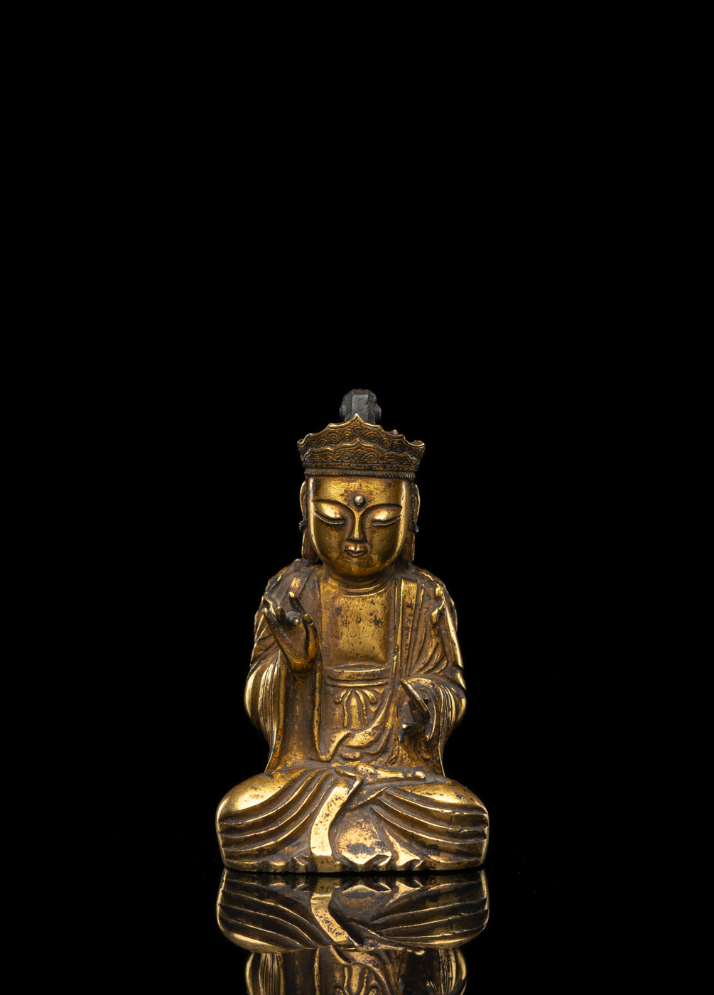 <b>Sehr seltene feuervergoldete Bronze des Buddha</b>