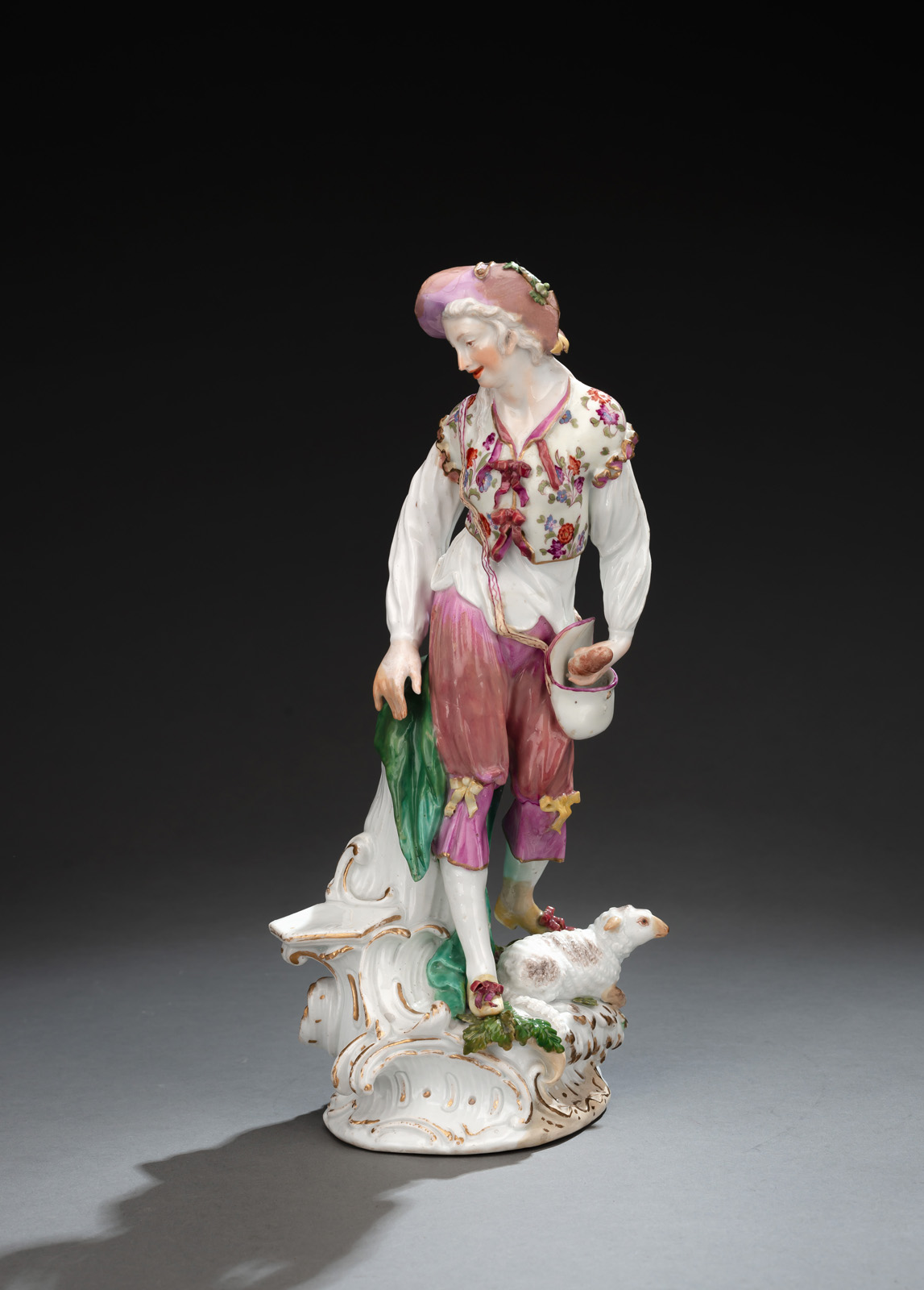 <b>A MEISSEN SHEPHERDER WITH HAVE BAG</b>