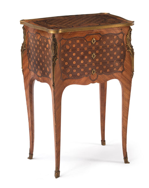 <b>A LOUIS VI STYLE BRONZE MOUNTED PARTIAL EBONIZED KINGWOOD MARQUETRIED OCCASIONAL COMMODE</b>