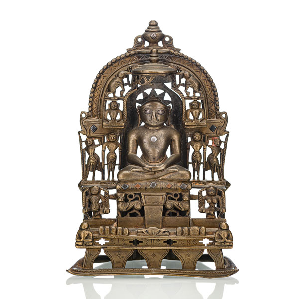 <b>Jain-Tirthankara-Schrein aus Bronze mit Silber- und Kupfereinlagen</b>