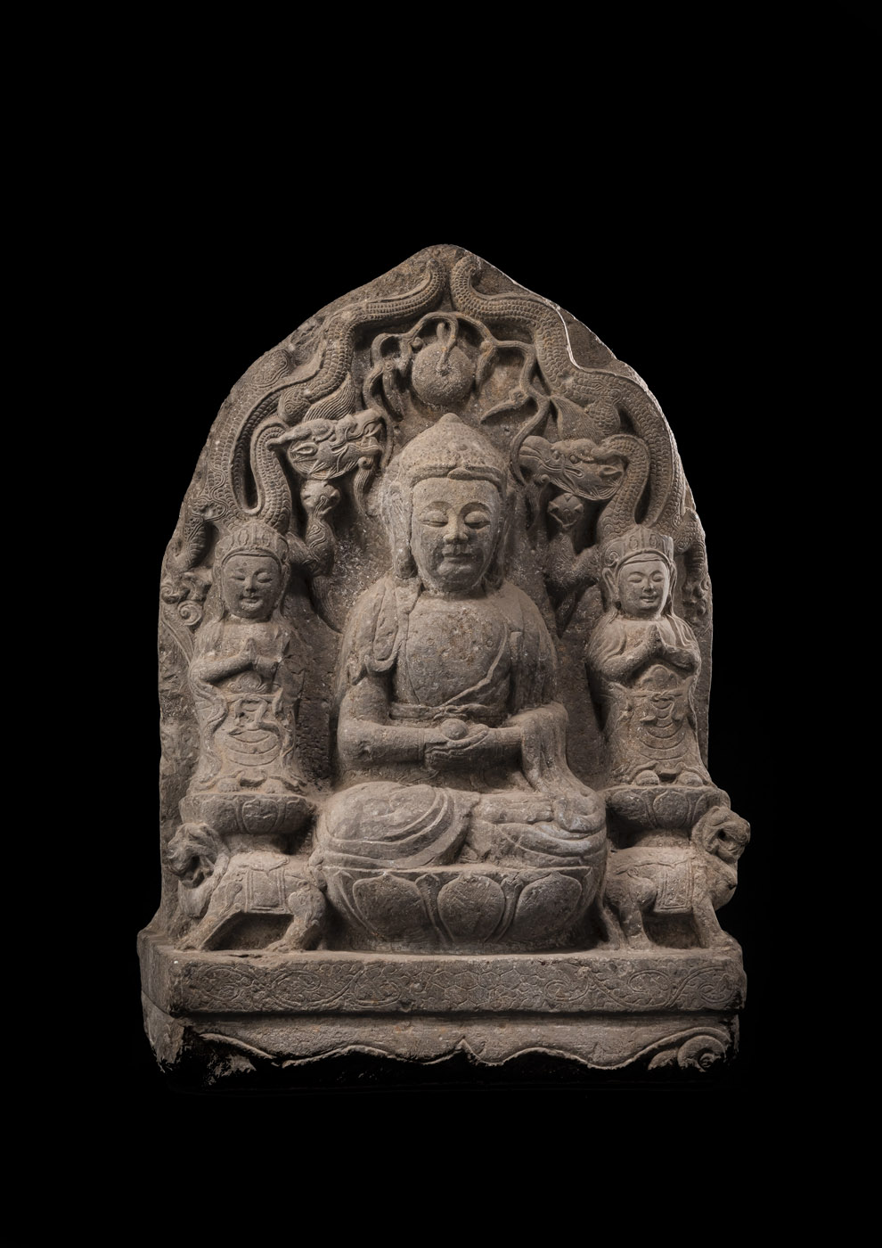 <b>Große und seltene Stele des Buddha Shakyamuni aus Sandstein</b>