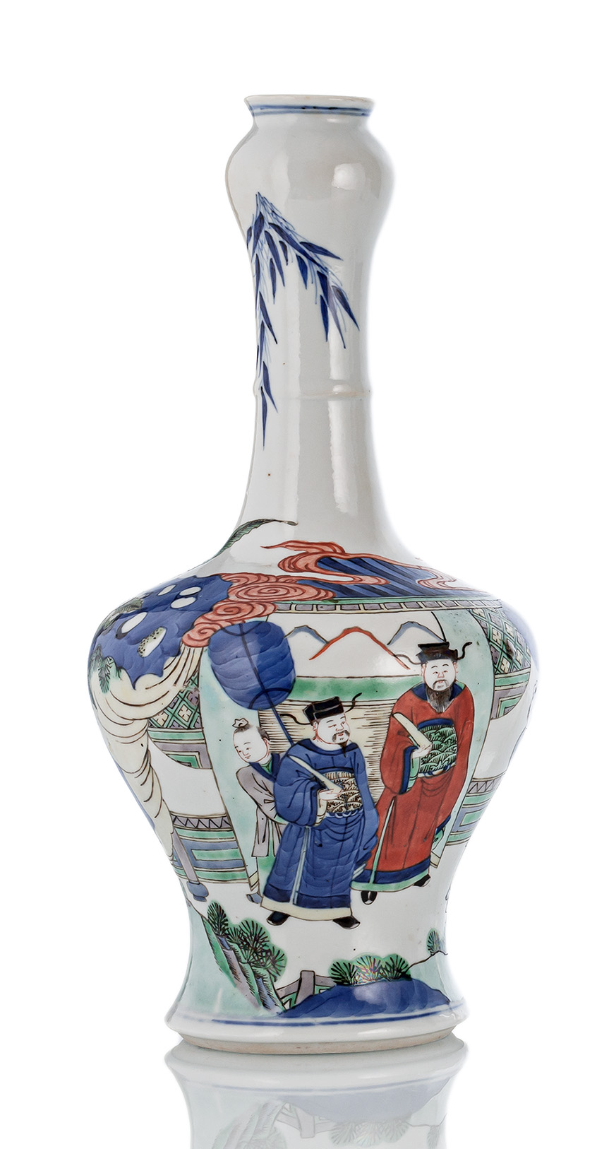 <b>'Wucai'-Flaschenvase aus Porzellan mit umlaufendem Dekor einer Romanszene</b>