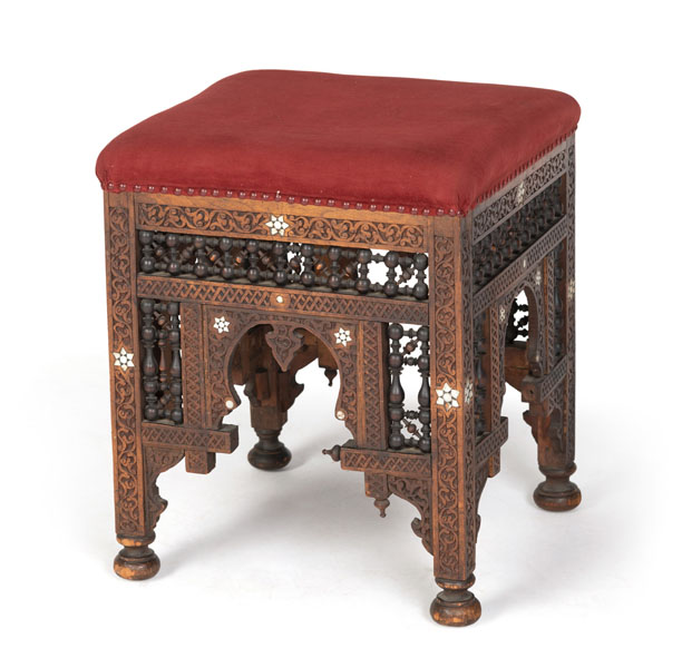 <b>A MOTHER-OF-PEARL-INLAID WOOD STOOL</b>
