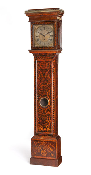 <b>A FINE ENGLISH MARQUETRIED KINGWOOD AND OTHERS LONG CASE CLOCK</b>