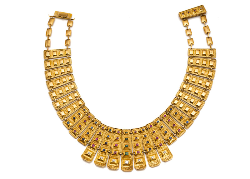 <b>EXCEPTIONAL NECKLACE IN THE EGYPTIAN STYLE WITH FINE GRANULATION AND COLORED STONES</b>