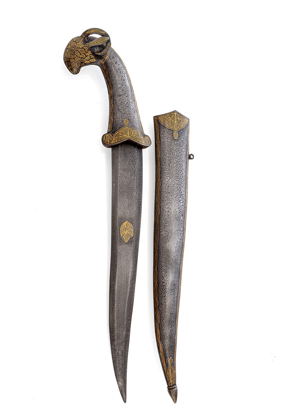 <b>'Khanjar' aus Stahl mit Goldeinlagen und Griff in Form eines Widderkopfes</b>