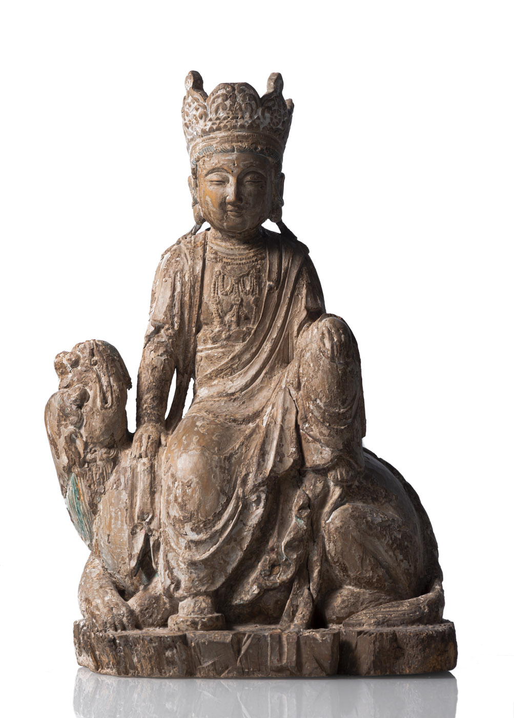 <b>Holzfigur des Guanyin auf einem Löwen</b>