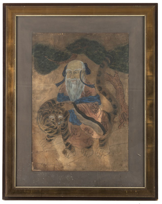 <b>Anonymer Maler mit Darstellung des Berggottes in Begleitung eines Tigers, Tusche und Farbe auf Papier</b>