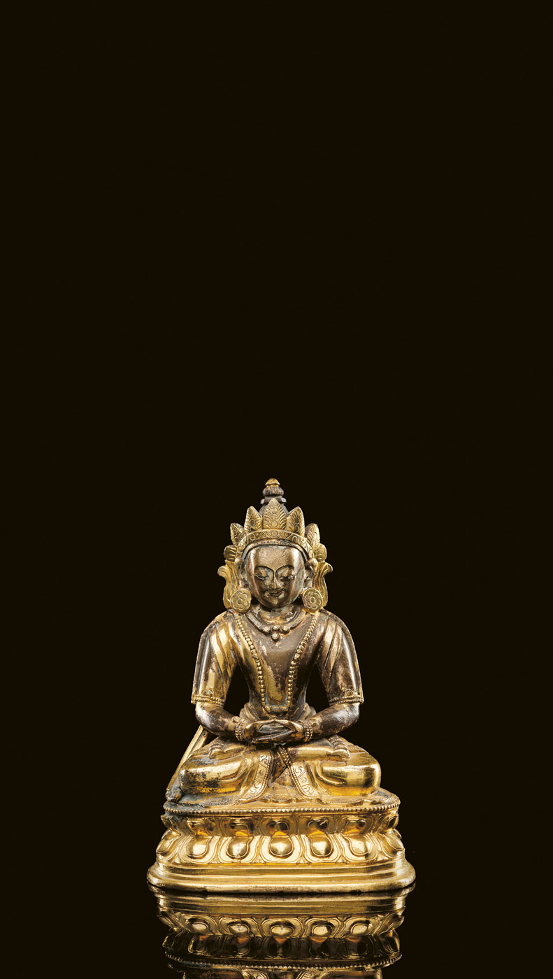 <b>Partiell feuervergoldete Bronze des Amitayus</b>