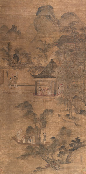 <b>A FINE PAINTING DEPICTING THE GATHERING OF SCHOLARS AT A PAVILION</b>