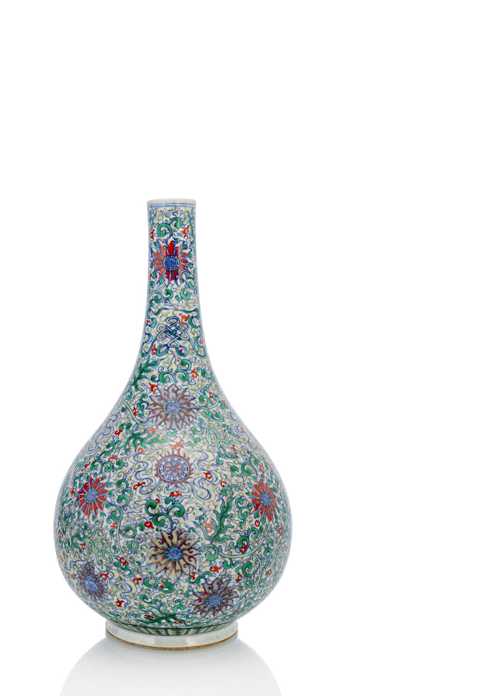 <b>A DOUCAI BOTTLE BUDDHIST EMBLEM AND LOTUS VASE</b>