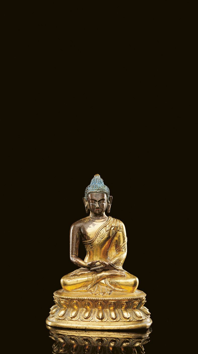 <b>Partiell feuervergoldete Bronze des Buddha Amitabha</b>