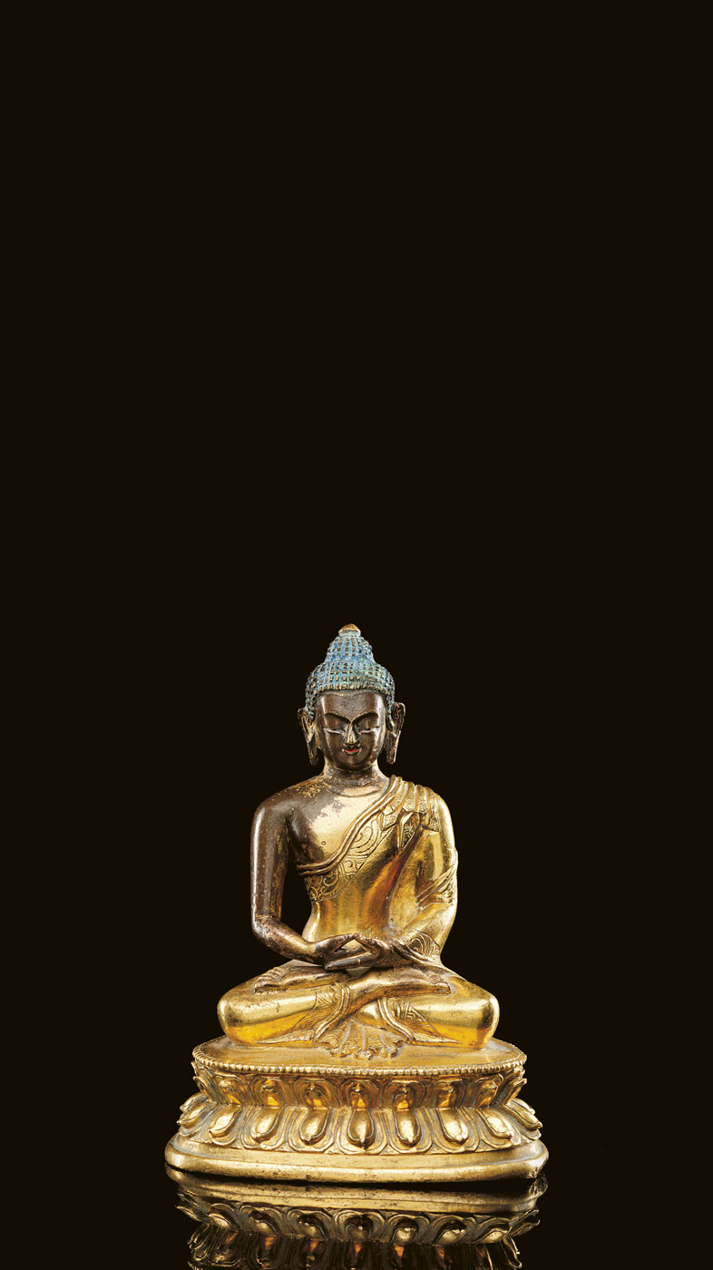 <b>A PART-GILT BRONZE FIGURE OF SEATED BUDDHA AMITABHA</b>