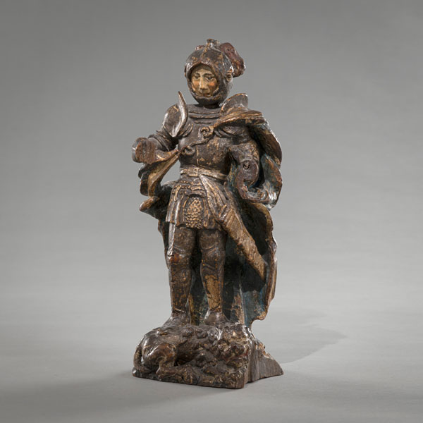 <b>Figur eines Ritters mit Löwe - wohl Ritter Iwein aus der Arthus-Sage</b>