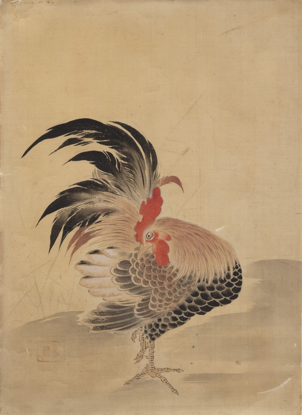 <b>Kaiho Doki Yusetsu (1598-1677) attr.,: Darstellung eines Hahnes. Tusche und Farbe auf Seide</b>