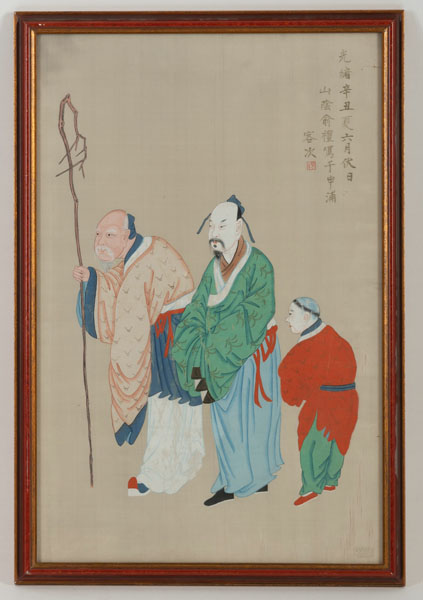 <b>Yu Li (1862-1922): Zwei Unsterbliche und Diener. Tusche und Farben auf Seide</b>